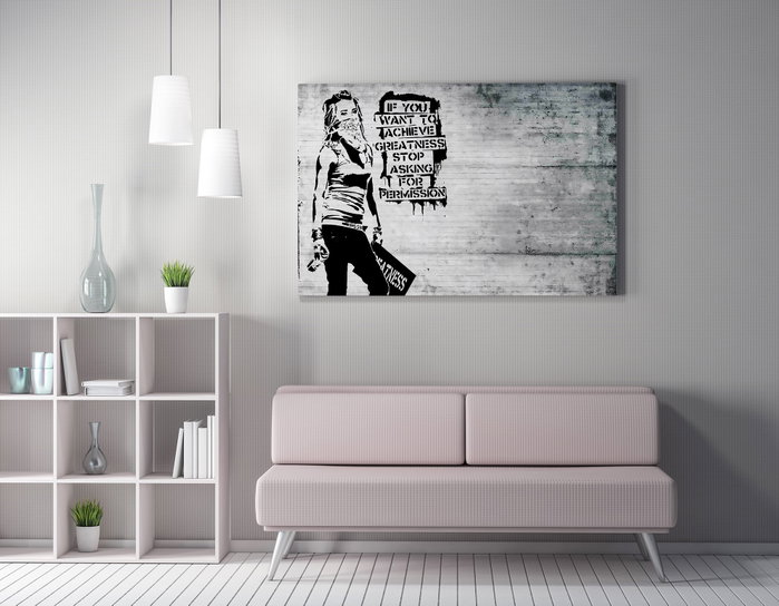 Wallity WY136 Banksy Lienzo Decorativo enmarcado 50 x 70 cm